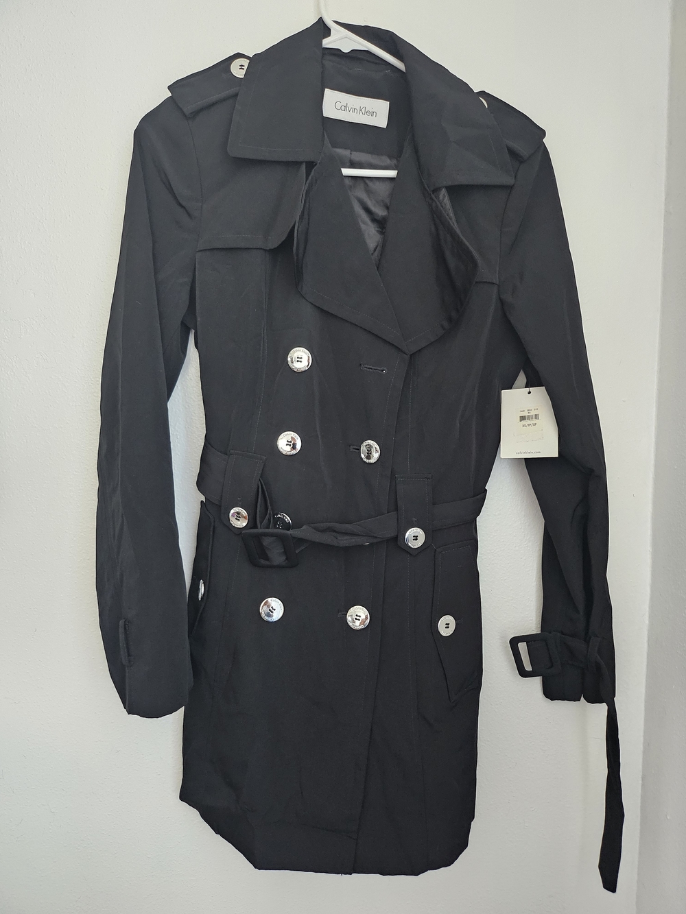Calvin Klein Black Double-Breasted Trench Coat NWT Water Resistant